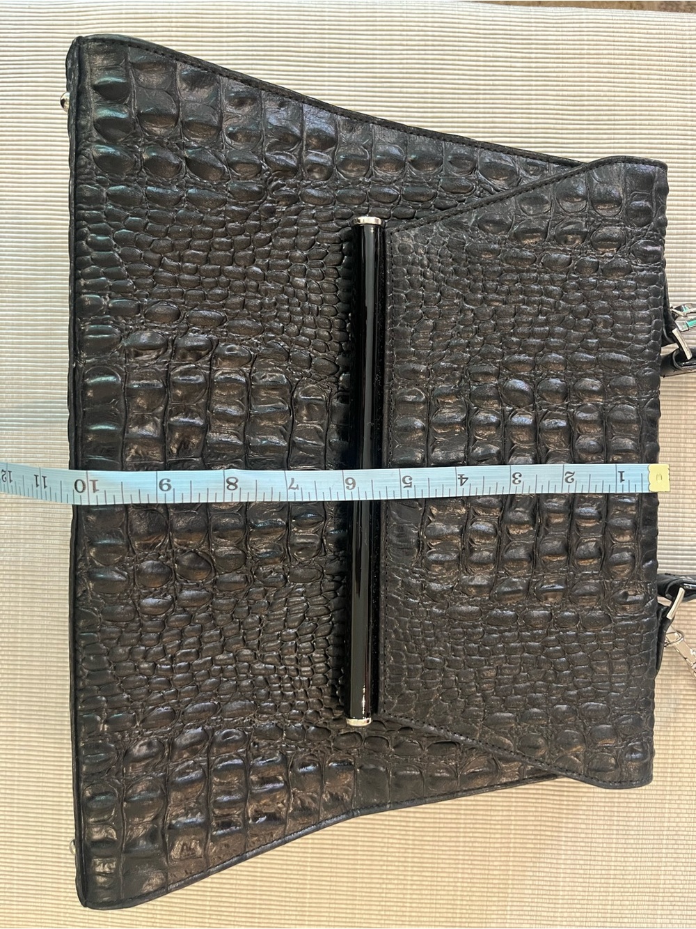 Black Croc-Texture Top Handle Shoulder Bag - Picture 13 of 16